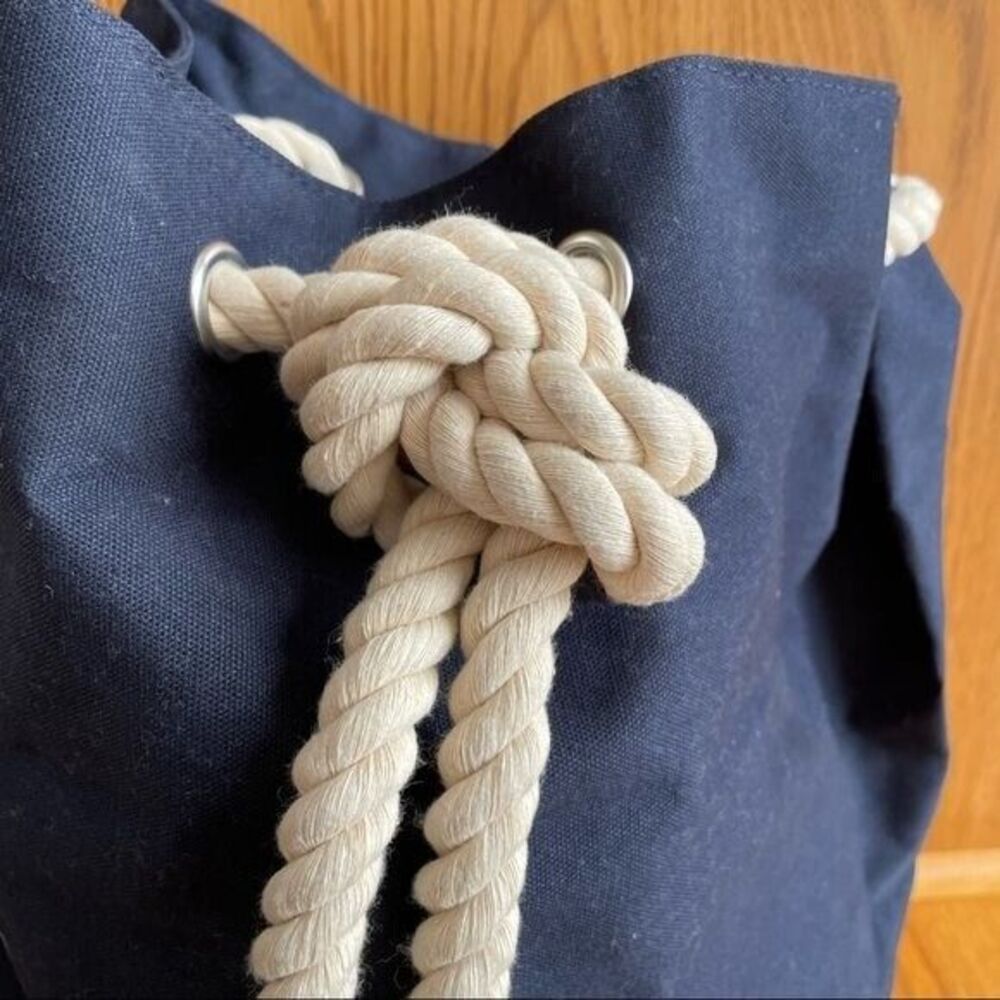 Jean Paul Gaultier Lg Navy Canvas Duffle Backback Nautical Rope Drawstring - Picture 9 of 12